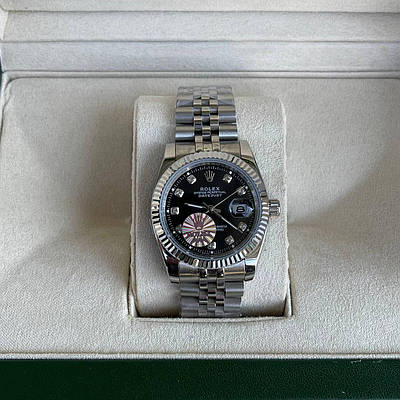 Годинник Rolex Datejust Diamond 36 mm Silver-Black преміального ААА класу