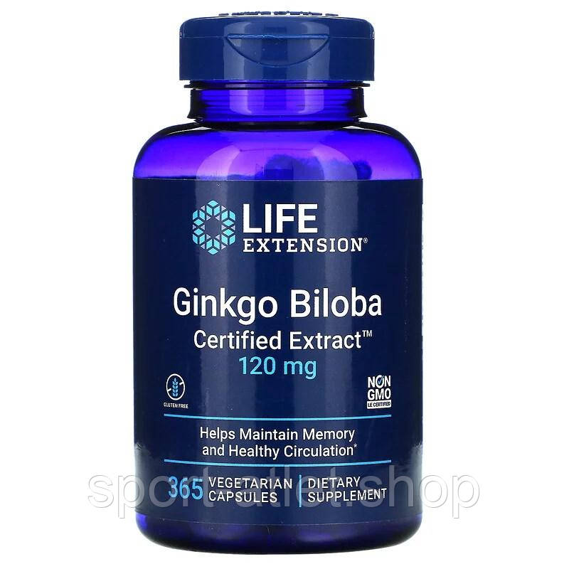 Натуральна добавка Life Extension Ginkgo Biloba Certified Extract 120 mg, 365 вегакапсул
