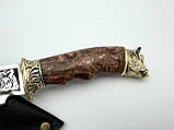 Ніж ручної роботи для полювання та риболовлі туристичний «Кабан» 95х18 #2 з шкіряними піхвами нескладною, фото 3