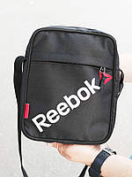 Мужская сумка Reebok черная на плечо, мужская спортивная сумка Reebok на ремне