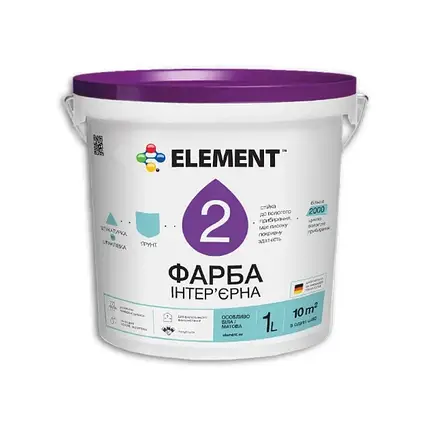 Латексна інтер'єрна фарба Element 2 матова 1л, фото 1