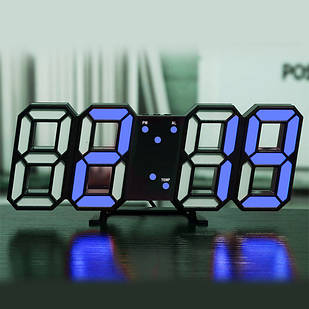 Електронний настільний годинник із будильником і термометром LY 1089 Чорний із синьою підсвіткою