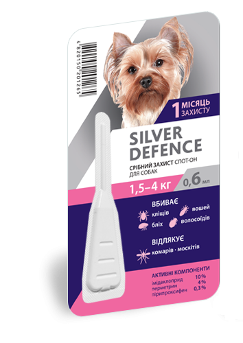 Срібний захист Silver Defence для собак вагою 1,5-4 кг краплі від бліх та кліщів, 1 піпетка