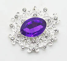Камінь в сріблястій ажурній оправі 24*26 мм фіолетовий