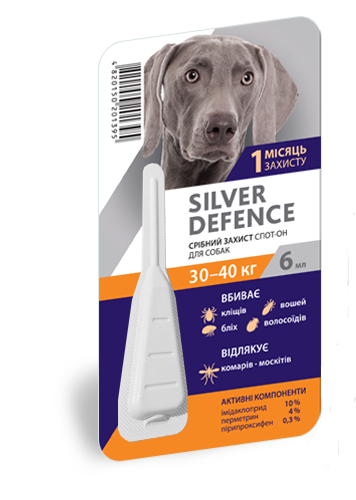Срібний захист Silver Defence для собак вагою 30-40 кг краплі від бліх та кліщів, 1 піпетка