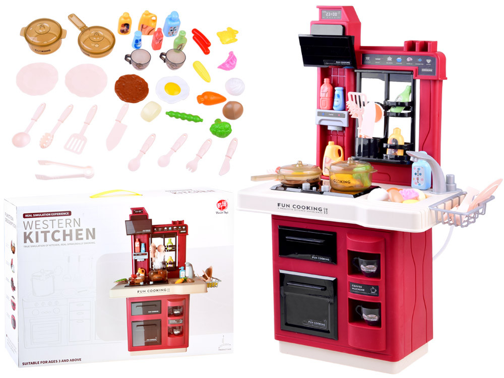 Дитяча ігрова кухня Bozhi Toys "Western Kitchen",звук приготування, ефект пара при варінні, червона