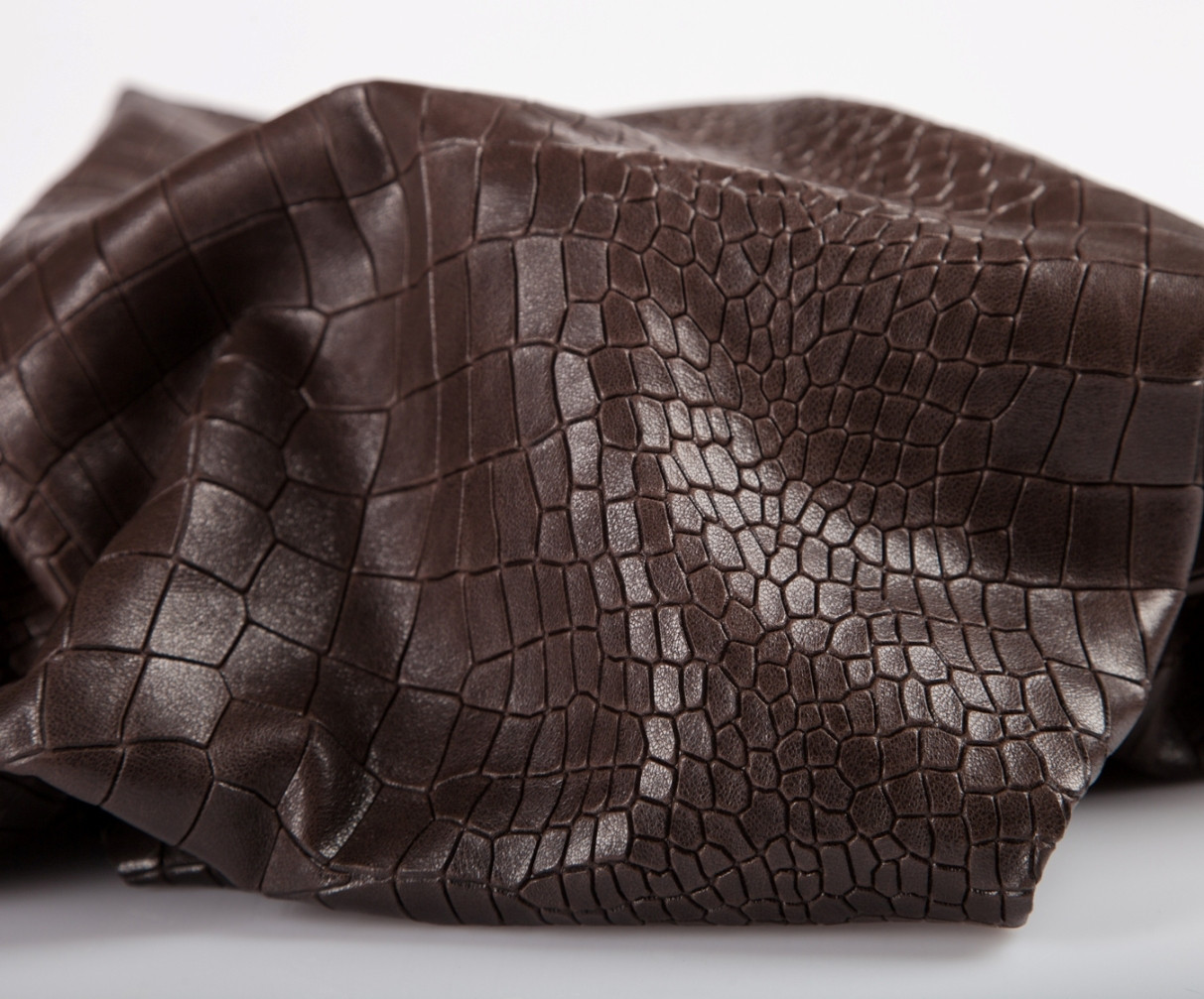 Тиснена шкіра Алігатор Брускета Темно-коричневий 1.0 мм, фото 1