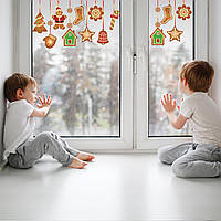 Наклейки новорічні Пряникове гірлянда (кулі на ниточках іграшки) матова 500х275 мм