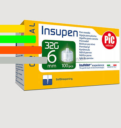 Голки Інсупен 6мм для шприц-ручок інсулінових - Insupen 32G, 100 шт., фото 1
