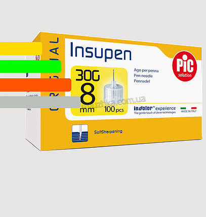 Голки Инсупен 8мм для шприц-ручок інсулінових - Insupen 30G, 100 шт., фото 1
