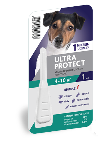 Ультра Протект Ultra Protect для собак вагою 4-10 кг краплі від бліх та кліщів, 1 піпетка