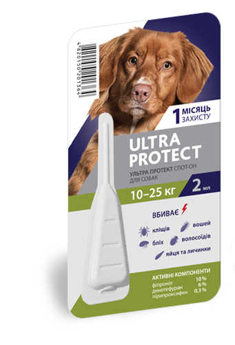 Ультра Протект ULTRA PROTECT краплі від бліх та кліщів для собак вагою 10-25 кг, 1 піпетка