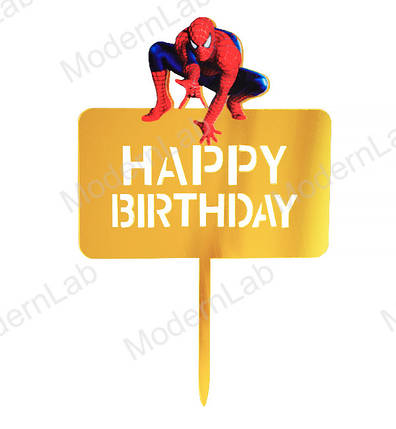 Топпер для торта "Спайдермен", розмір - 16,5х10,5 см, акрил, фото 1