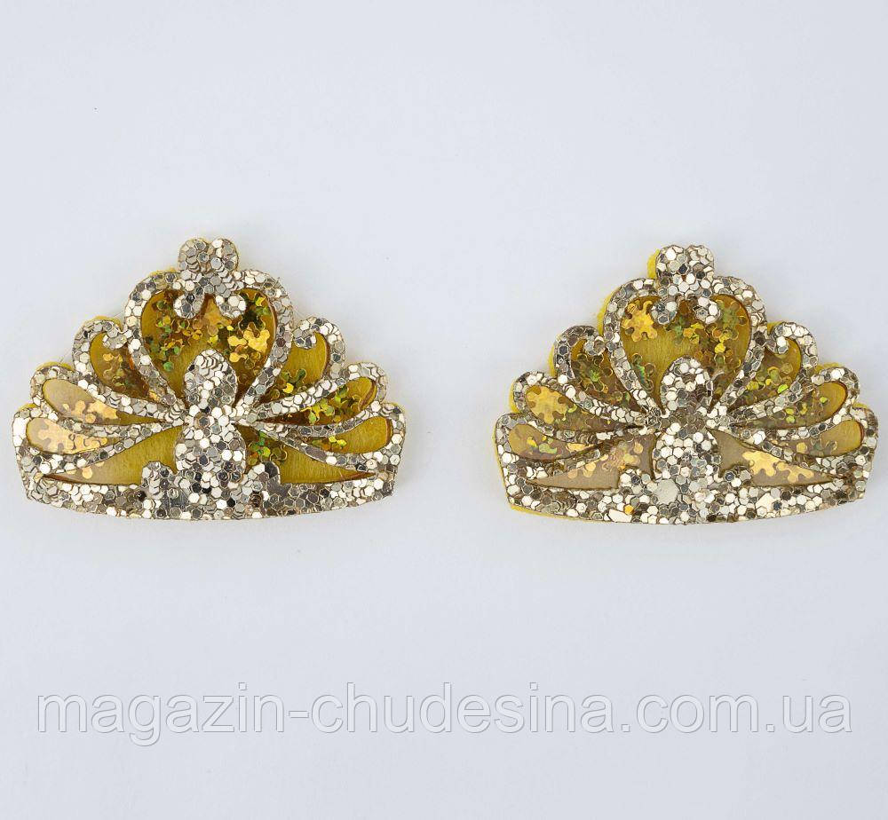 Патч шейкер декор серединка для шпильок і бантиків "Корона ажур" золото, набір 2 шт., фото 1