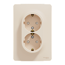 Розетка подвійна з заземленням зі шторками гвинтовий затиск Бежева Unica New NU206744