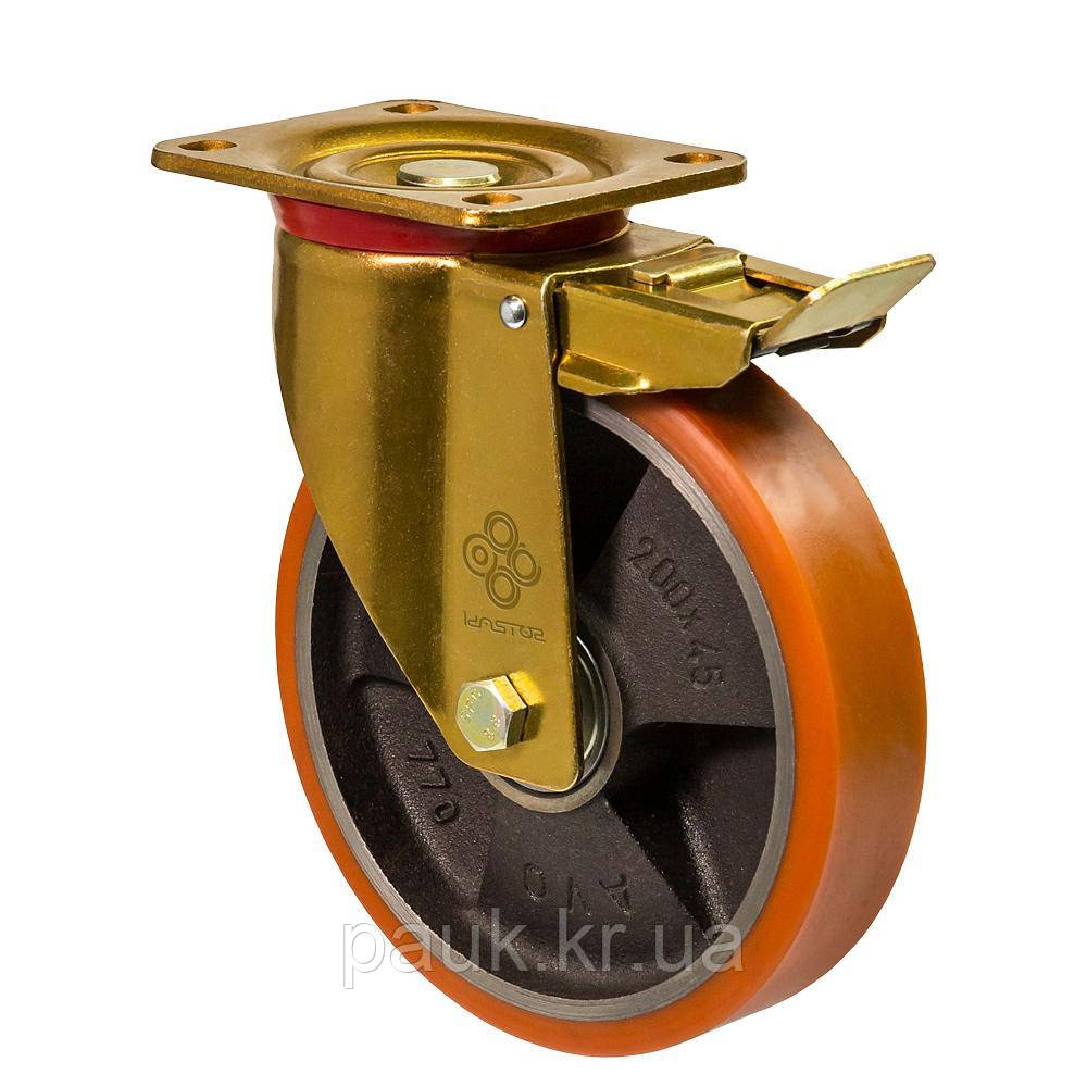 Колесо 5504-МТ-160-B, Ø 160 мм, 55 Medium Top, поворотне колесо з гальмом, вантажне колесо з кронштейном, колесо з чавуна, фото 1