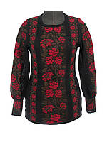 Вишиванка жіноча Троянди червоні (чорне х/б)