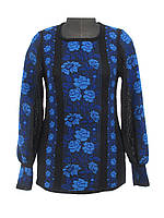 Вишиванка жіноча Троянди сині (чорне х/б)