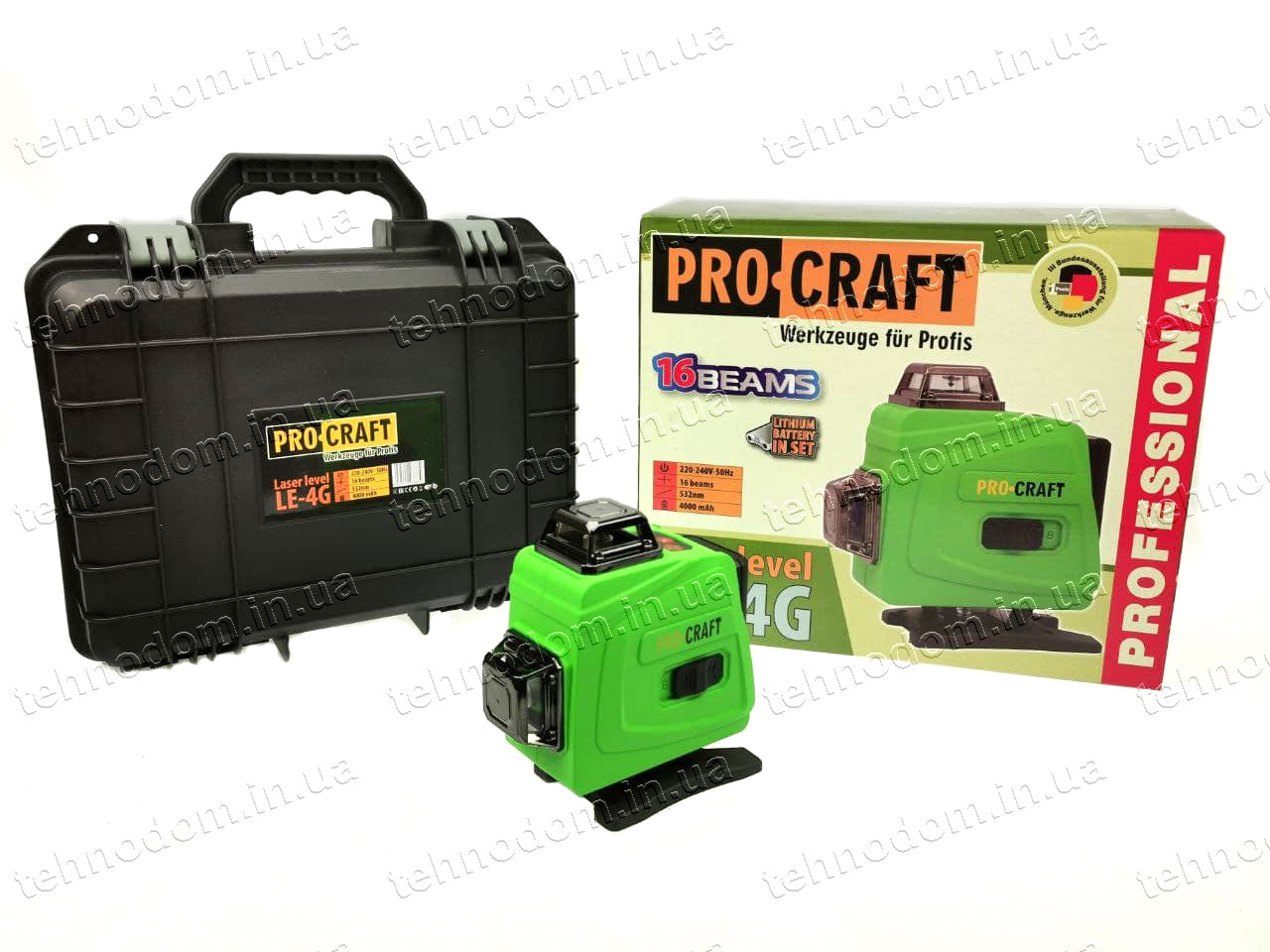 Лазерний рівень Procraft LE-4G (3D нівелір, 16 ліній, пульт, кейс, тримач у комплекті), фото 1