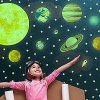 Набір планет та зірок що світяться в темряві 50 шт. Розмальовка у подарунок Люмік