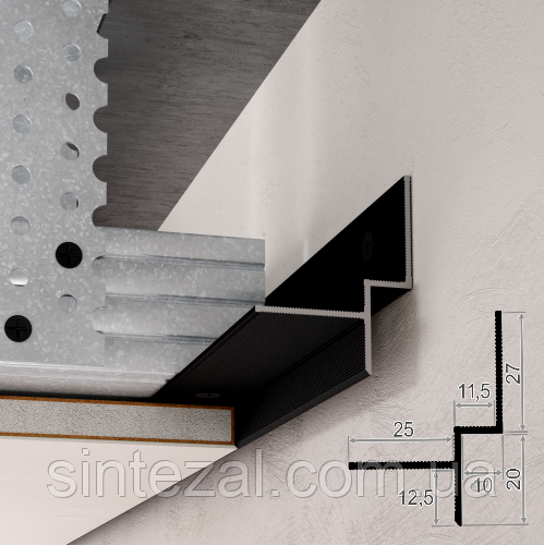 Стельовий профіль тіньового шва Sintezal APT-10b, 10х20х2500 мм. Чорний