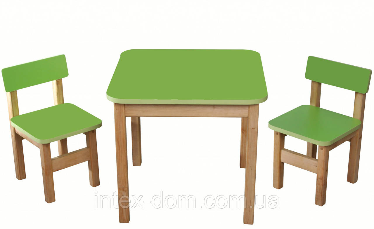Еко набір дерев'яний стіл і стільчики салатовий, фото 1