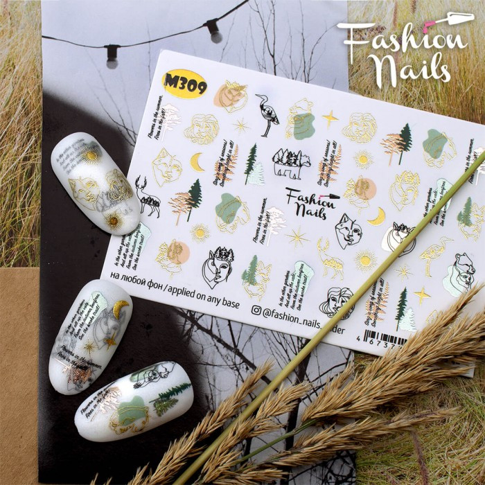 Слайдер дизайн Написи - водні наклейки для нігтів Fashion Nails М309