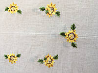Скатерть серая льняная "Солнечная" на прямоугольный стол ручная вышивка 314*170 см