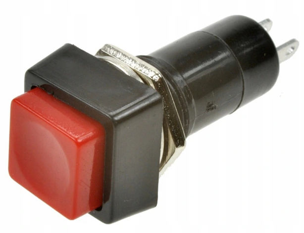 Кнопка середня квадратна PBS-12В без фіксації OFF-(ON) TCOM, 2pin, 1 А, 250V, червона, фото 1