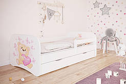 Дитяче ліжко односпальне 160 х 80 Kocot Kids Baby Dreams Ведмедик з метеликами біле з шухлядою Польща