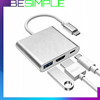 Переходник адаптер 3 в 1 USB Type-C - HDMI / USB 3.0 / USB Type-C Silver
