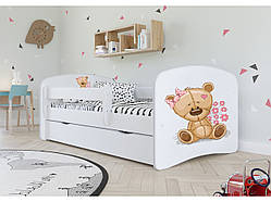 Дитяче ліжко односпальне 160 х 80 Kocot Kids Baby Dreams Ведмедик з квітами біле з шухлядою Польща