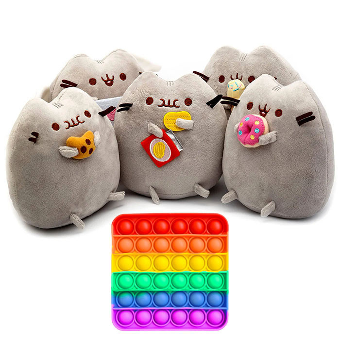 Комплект м'яких іграшок VOLRO коти Пушин кет із п'яти штук та іграшка антистрес Pop It квадрат (vol-1247), фото 1