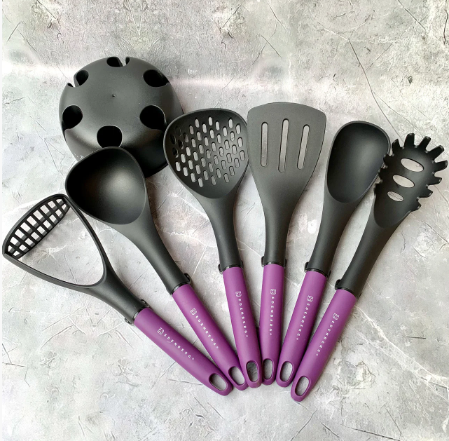 Набір кухонного приладдя 7 предметів на підставці Edenberg EB-3607-фіоле / Поварешеки нейлон, фото 1