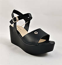Жіночі Сандалії Босоніжки на Танкетці Платформа Чорні Літні (розміри:38,39,40) - 15