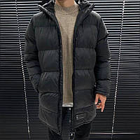 Модна чоловіча зимова подовжена курточка чорна | Виробництво Туреччина, фото 1