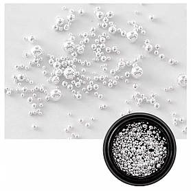 Срібні металеві бульйонки-кульки різних розмірів для 3D дизайну на нігтях