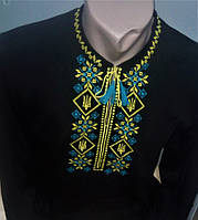 Рубашка вышиванка  для подростка трикотажная с вышивкой черная Герб на 10-18 лет