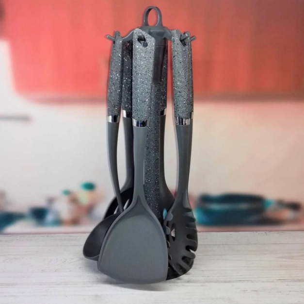 Набори поварешек з 7 предметів з нейлону Edenberg EB-3605А-сер, фото 1