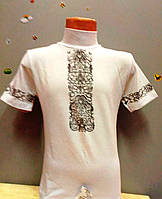 Детская белая блузка орнамент для девочки короткий рукав 3, 4, 5, 6 лет