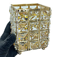 Металический органайзер для хранения косметических кистей, "Кристалл". Золото квадратная #50