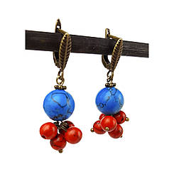 Корал і бірюза. Сережки з натурального каменю ФЛАМЕНКО.