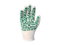 Перчатки робочі 620 білі з зеленим ПВХ малюнком 9р. ТМ DOLONI