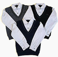 Рубашка обманка с жилетом BLUELAND для мальчика 5-8 лет арт.426, Черный, 116