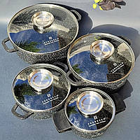 Набір казанів каструль із мармуровим антипригарним покриттям 4 шт. Edenberg EB-8142 Набір казанів індукційне дно