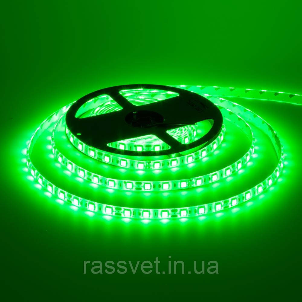 Стрічка світлодіодна зелена 12V smd5050 60LED/m IP20, 1м