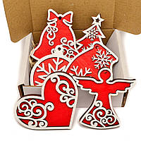 Подарочный Набор "Очаровательный" 6 шт Красно-Белые Елочные Игрушки в Картонной Коробке Новогоднее Украшение