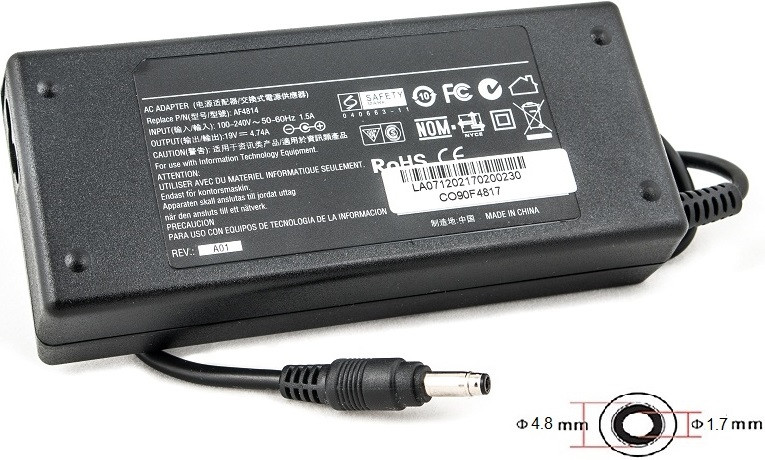 Блок живлення для ноутбука PowerPlant COMPAQ (19 V 90 W 4.74 A) (4.8*1.7) (CO90F4817), фото 1