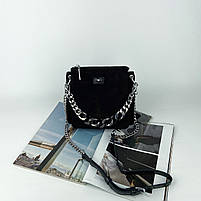 Жіноча замшева сумка через плече на три відділення Polina & Eiterou чорна, фото 3