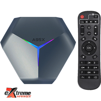 Смарт-приставка A95X F4 4/64 GB, підсвічування RGB, 4K Youtube, 8K, S905X4, Android 11, Smart TV Box A95X F4 RGB